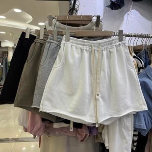 运动风热裤 胖MM大码 女夏季 240斤新款 休闲松紧腰抽绳宽松阔腿短裤