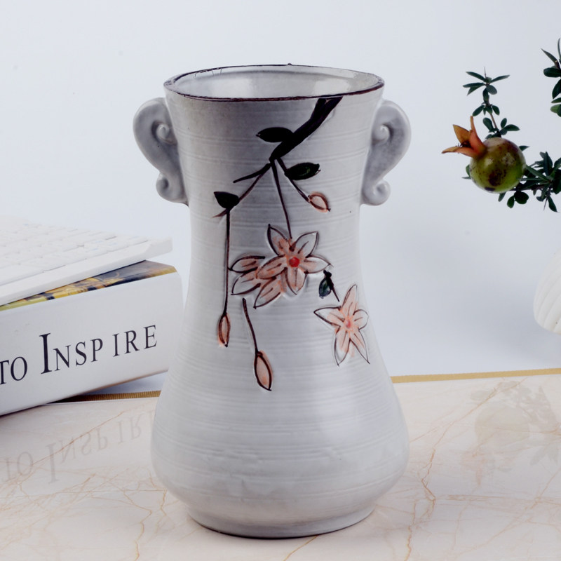 白色多肉植物花盆欧式简约手绘老桩高款法师陶瓷花盆干花花插器