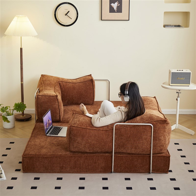 2024新款中古风布艺沙发模块客厅双三人折叠两用泰迪豆腐块沙发床