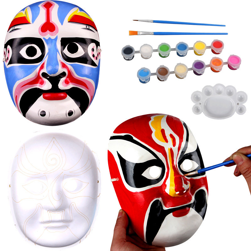京剧脸谱面具幼儿园儿童手绘纸浆免勾线白diy手工空白绘画材料包,模玩/动漫/周边/娃圈三坑/桌游,面具/头套,淘宝优惠券,粉丝福利购,淘宝优惠卷