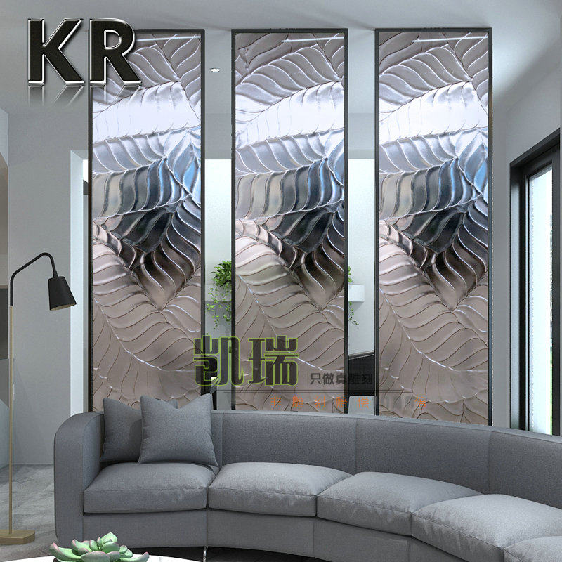 定制装饰艺术玻璃雕花透光家用隔断墙屏风入户玄关客厅现代简约