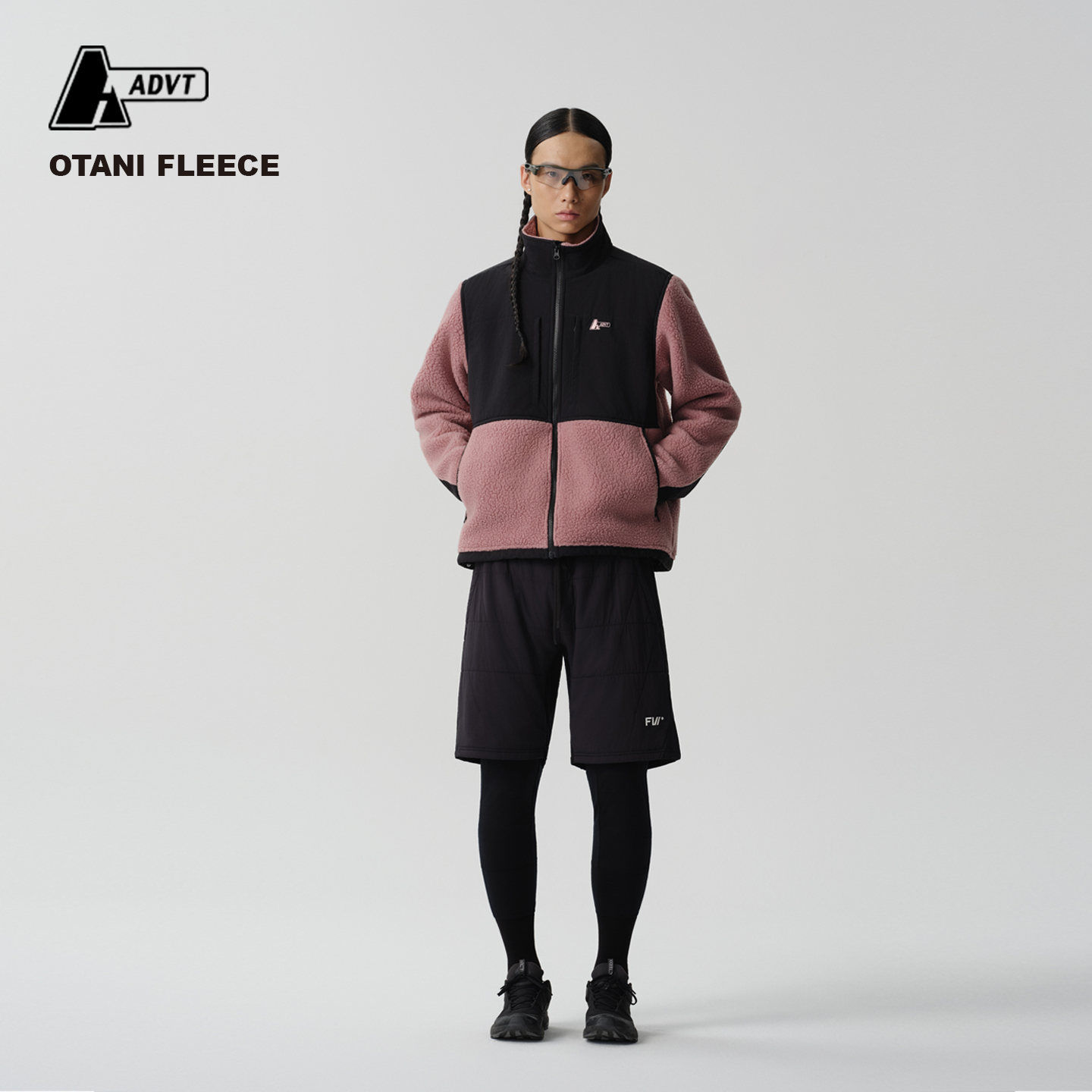 ADVT抓绒上衣保暖拼接立领外套