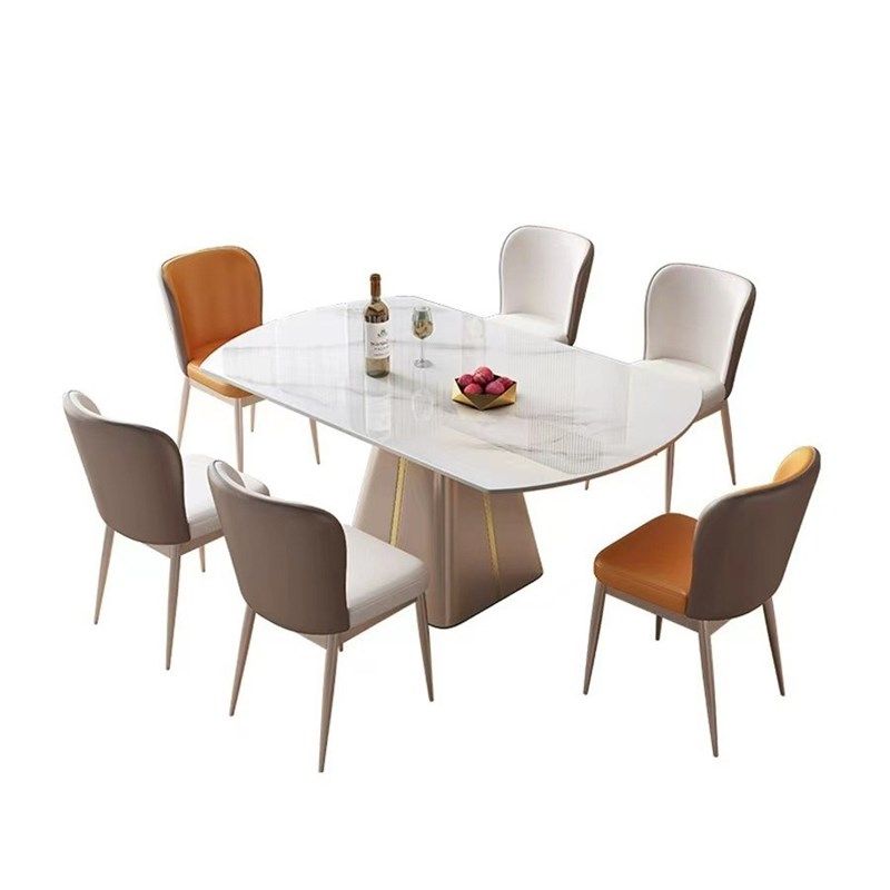 岩板餐桌亮光圆形可伸缩旋转家用饭桌现代简约小户型圆餐桌椅组合