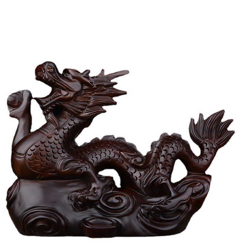 黑檀木雕卧龙摆件动物十二生肖龙办公室家居装饰木质工艺礼品摆件