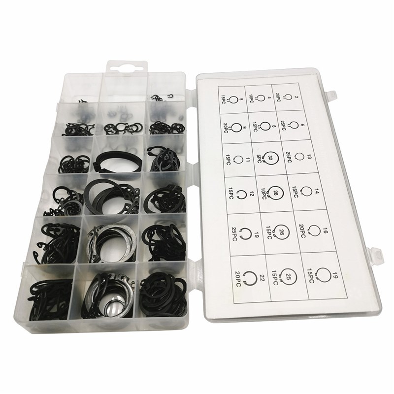 300PC 卡簧开口挡圈 2-20加硬C型轴用孔用开口外卡内卡扣卡簧套装