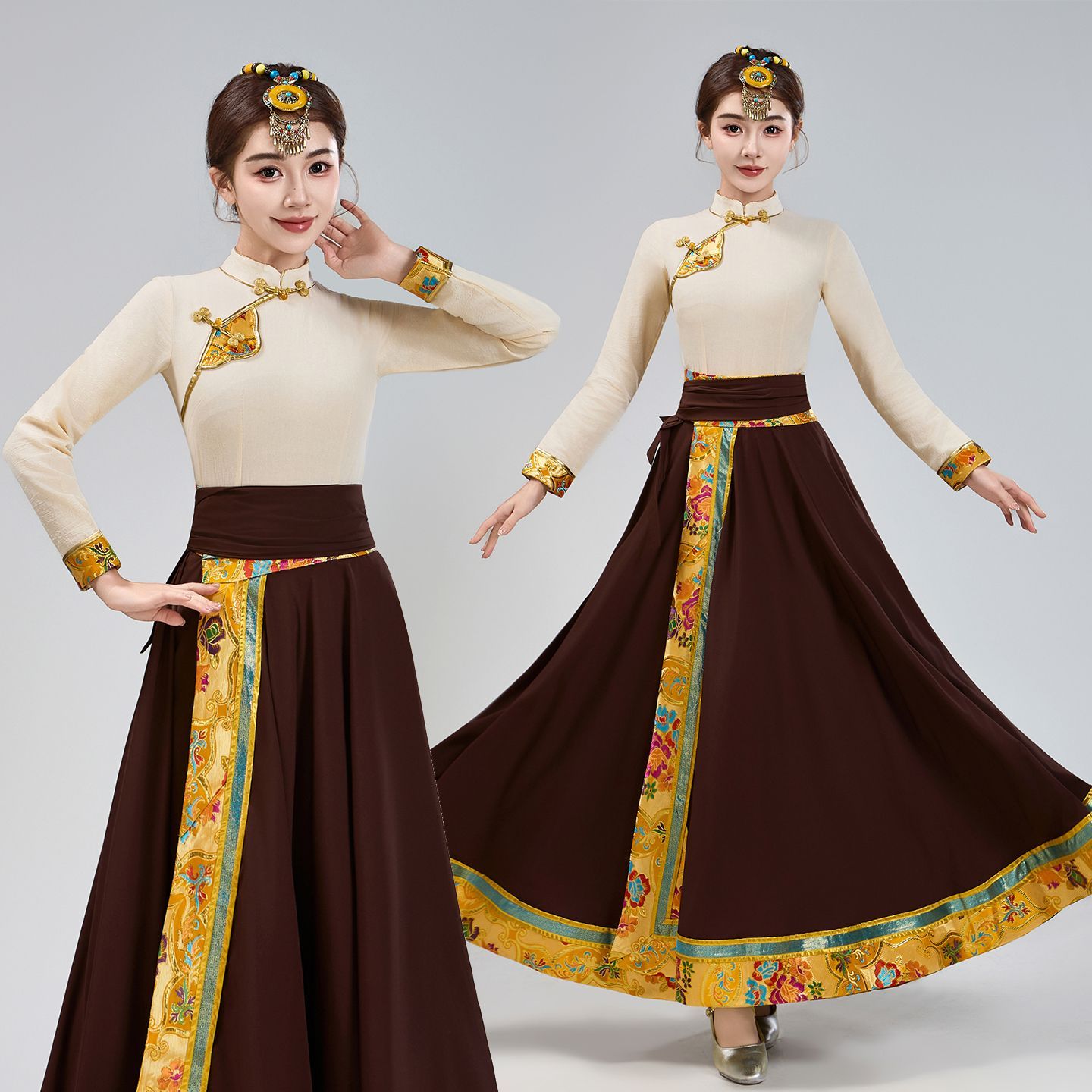 新款藏族舞蹈服半身裙艺考练习裙广场舞表演学生舞蹈民族风大摆裙