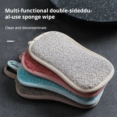 5Pcs Super Absorbent Microfiber Double SidNed Scrub Sponge f