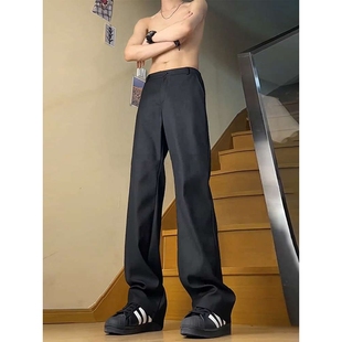 冰丝西裤垂感高级感直筒裤子男高腰加长款黑色休闲半松紧西装长裤