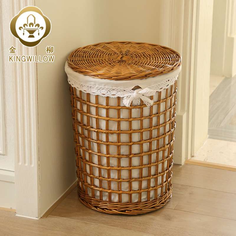 圆形编织收纳筐镂空脏衣篓脏衣桶田园风藤编洗衣篮柳编脏衣收纳框