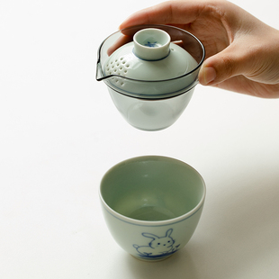 兔年限定便携式旅行茶具一壶一杯简易户外懒人泡茶神器快客杯套装