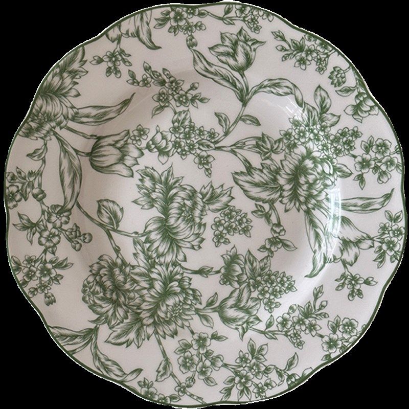 复古法式 热带雨林绿色陶瓷餐具 家用菜盘碟子圆形简约炒菜饭碗,餐饮具,盘,淘宝优惠券,粉丝福利购,淘宝优惠卷