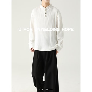 竖压纹肌理感cleanfit针织衫 ACE 亨利领长袖 柔软舒适 VESTIITI