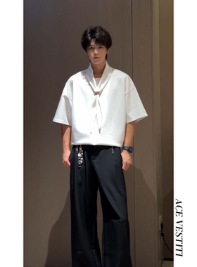 ACE VESTITI夏季简约百搭学院风领带半袖上衣T恤男潮流宽松短袖