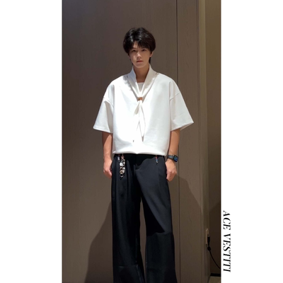 ACE VESTITI夏季简约百搭学院风领带半袖上衣T恤男潮流宽松短袖