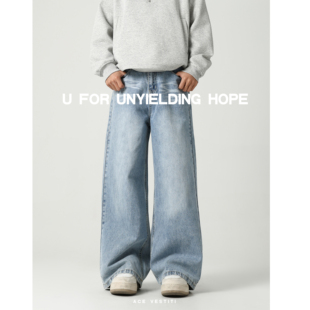 复古休闲基础宽松廓形阔腿牛仔裤 cleanfit VESTITI ACE