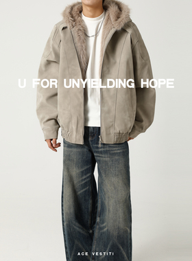 ACE VESTITI cleanfit座山雕毛领外套男女宽松情侣连帽棉服