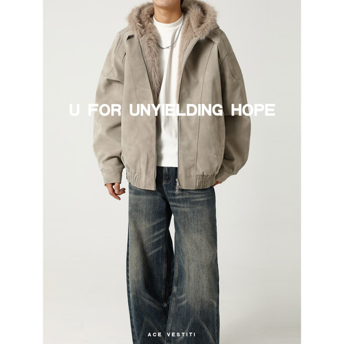 ACE VESTITI cleanfit座山雕毛领外套男女宽松情侣连帽棉服