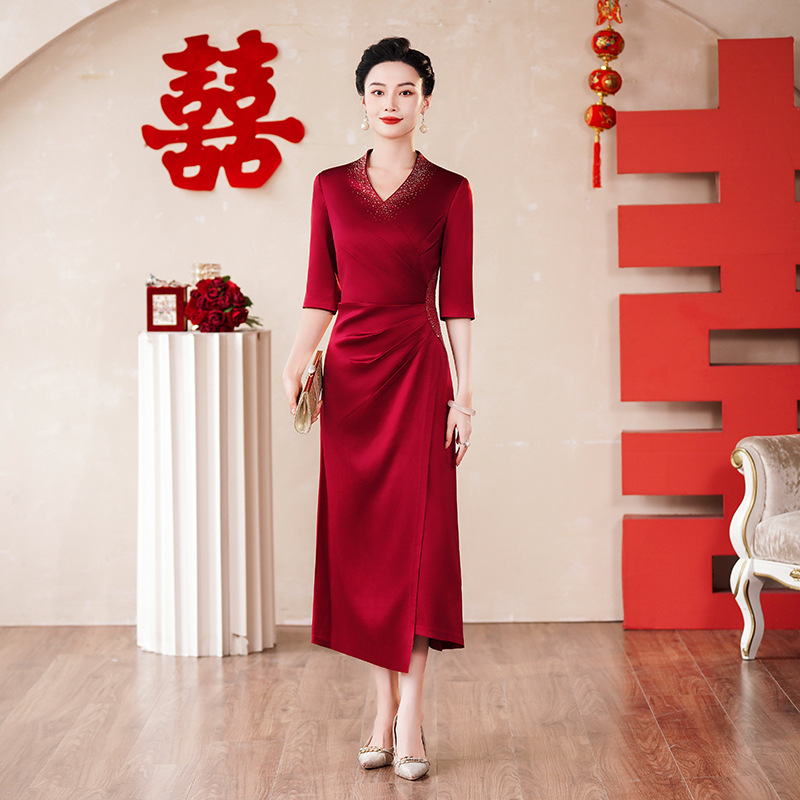 高端喜婆婆婚宴装冬季新款丈母娘连衣裙参加婚礼妈妈晚礼服高贵