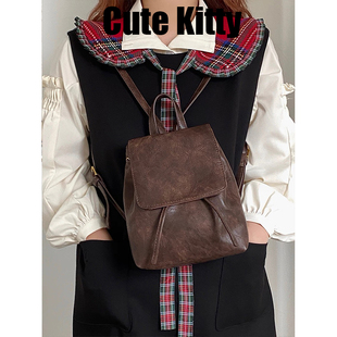 Cute 学院风双肩包大学生文艺百搭书包小巧复古包包 Kitty韩版