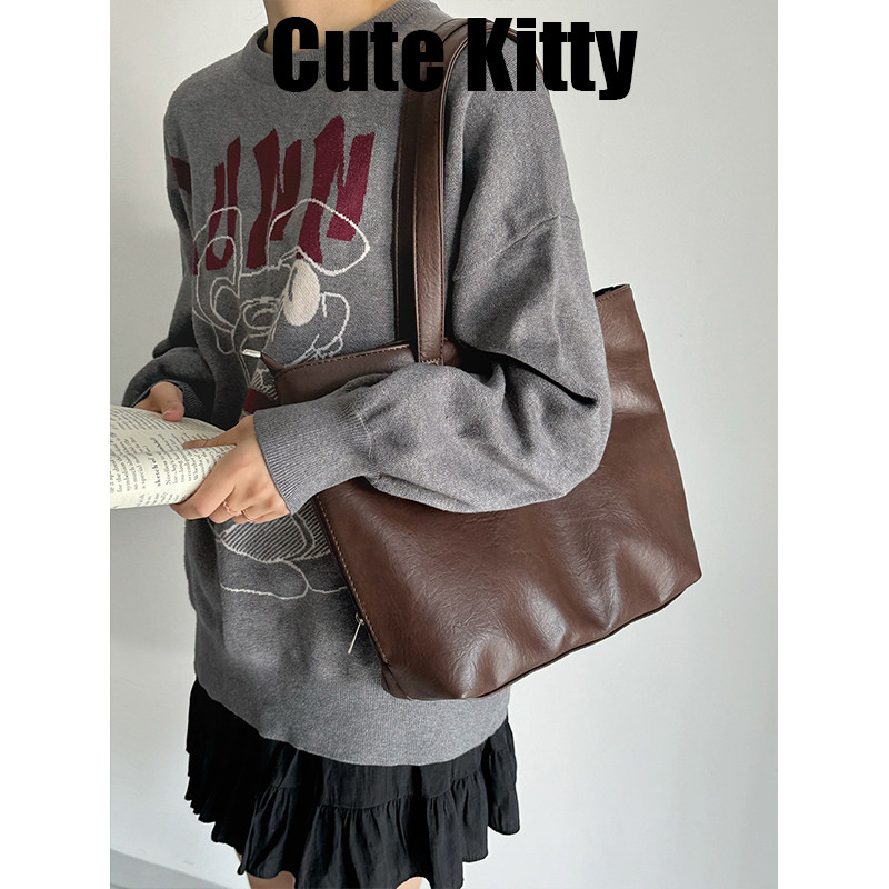 Cute Kitty单肩包女新款上班上课学生通勤大容量简约托特软皮包