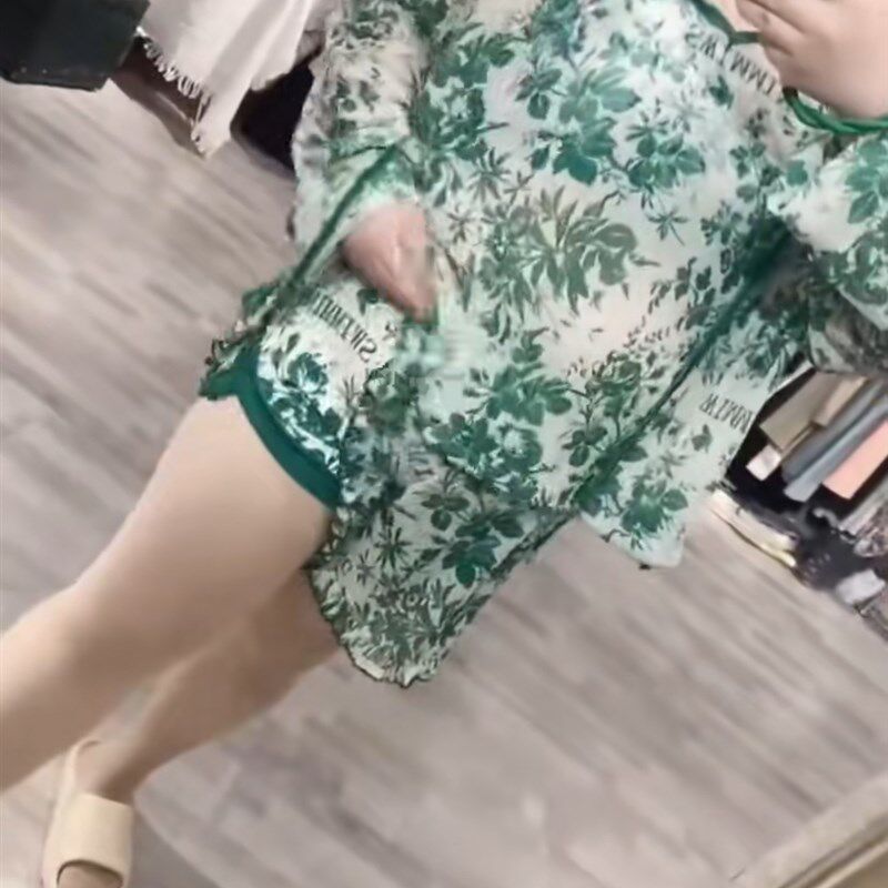 大码四件套保守遮肚显瘦显白遮肉A可爱网纱平角防走光分体泳衣女