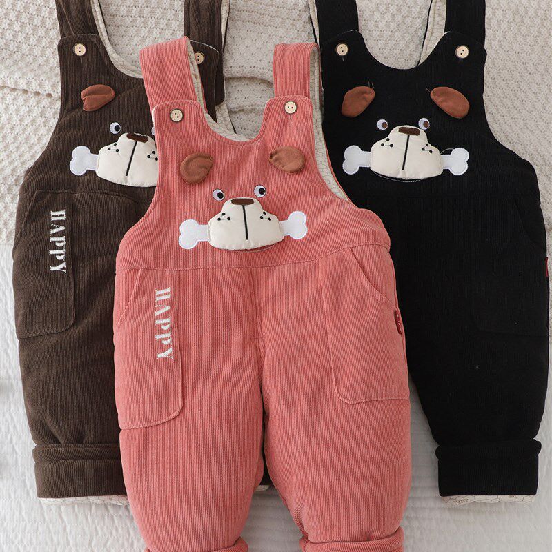 婴儿背带棉裤冬外穿男女宝宝加棉加厚连身裤两用裆长裤.保暖棉衣