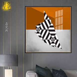 钢化晶瓷画抽象现代黑色线条几A何装饰画 售楼部样板房别墅挂画