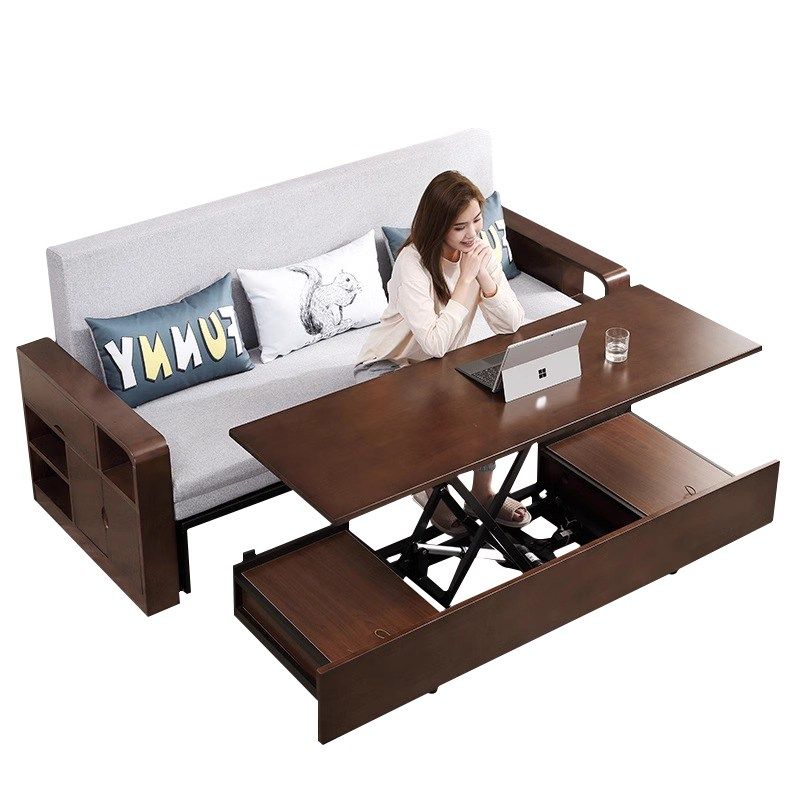 实木沙发床多功能折叠两用双人电动升降N茶几书桌一体式多用