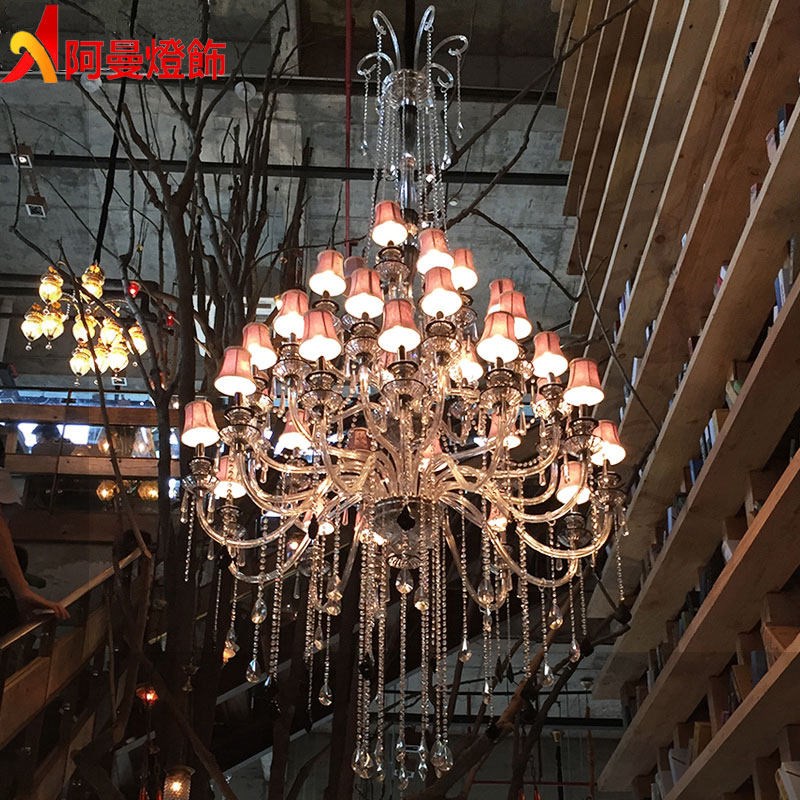 欧式漫咖啡厅大吊灯大气酒店大堂别墅复式L楼客厅灯具楼梯间水晶