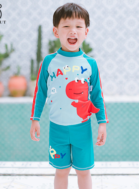 儿童泳衣男童分体20n21新款游泳衣男孩夏小童恐龙长袖防晒宝宝泳