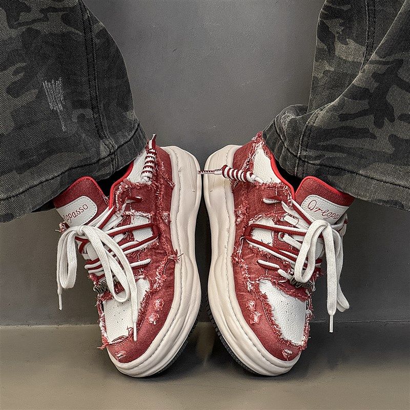 小众设计感溶解底增高鞋7cm男女红色厚J底帆布板鞋情侣鞋子男鞋潮