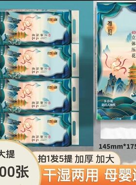 神韵多功能悬g挂式抽纸4D立体压花工艺干湿两用抽取式面巾纸5提装