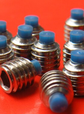 蓝色尼龙头柱端机米螺丝,蓝色尼龙头顶丝蓝色胶头凸尾无头螺丝