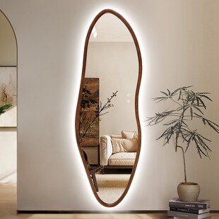 中古风智能全身镜衣帽间实木异形试衣镜子挂墙带灯穿衣镜