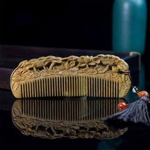 周广胜绿檀木梳子女雕梳子长发刻字送女友梳子木梳天然檀香