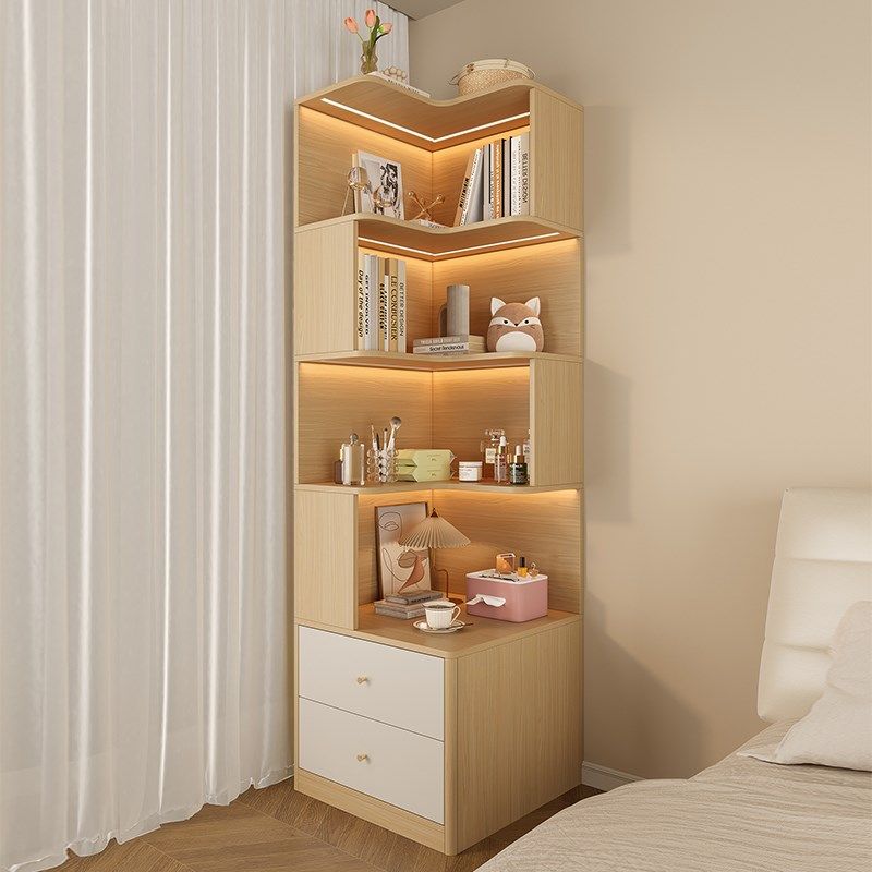 奶油风卧室床头柜置物架一体收纳柜小户型L儿童转角书架多功能高,住宅家具,床头柜,淘宝优惠券,粉丝福利购,淘宝优惠卷