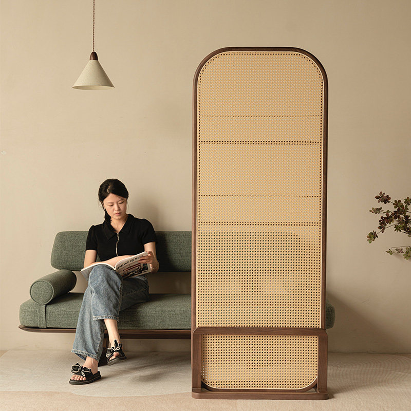 日式藤编屏风实木客厅隔间可移动遮D挡小户型入户简约座屏黑胡桃,住宅家具,座屏,淘宝优惠券,粉丝福利购,淘宝优惠卷