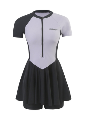 拼色泳衣女微胖女孩l2023新款保守分体大码运动平角泡温泉游泳装