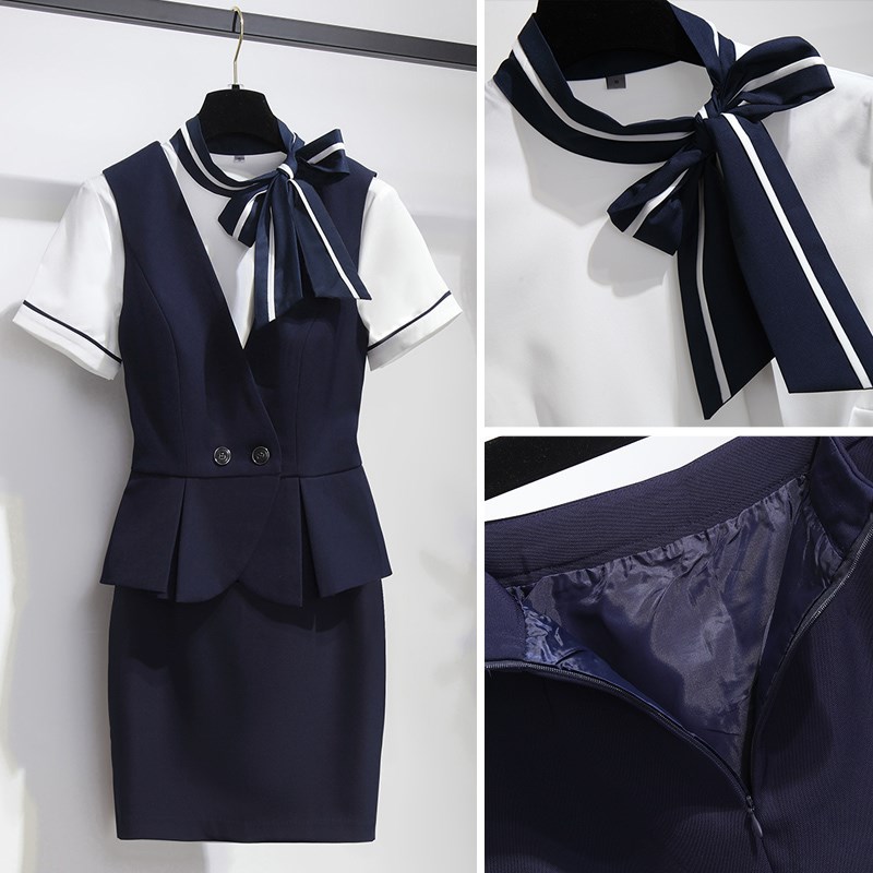 空姐制服套裙时尚气质酒店前台美容师珠宝店工作服V女春秋职业套