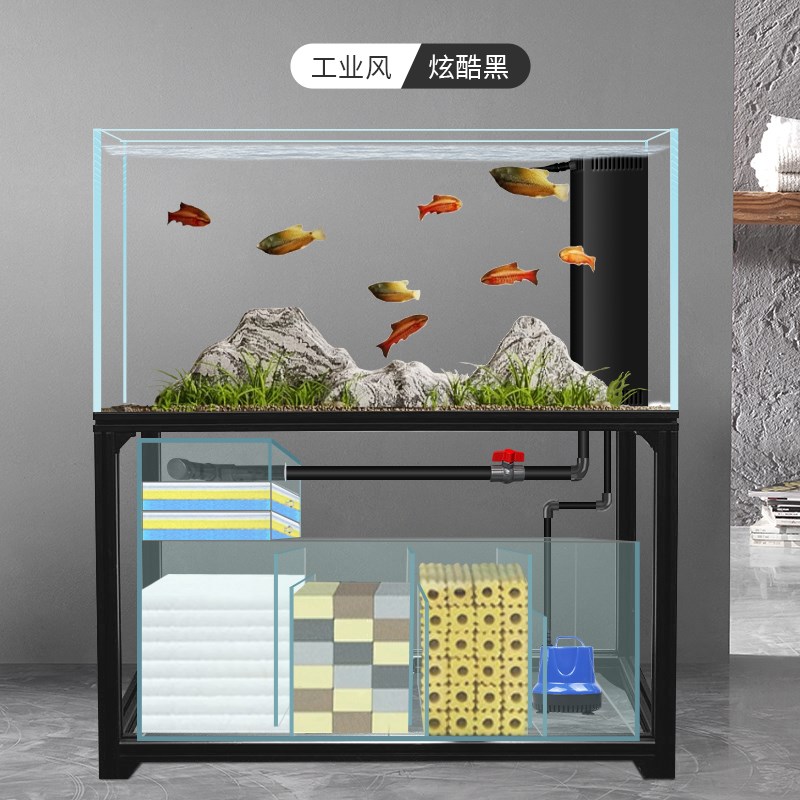 定制金晶a超白玻璃鱼缸直角溢流底滤一体过滤系统整套三重溢流