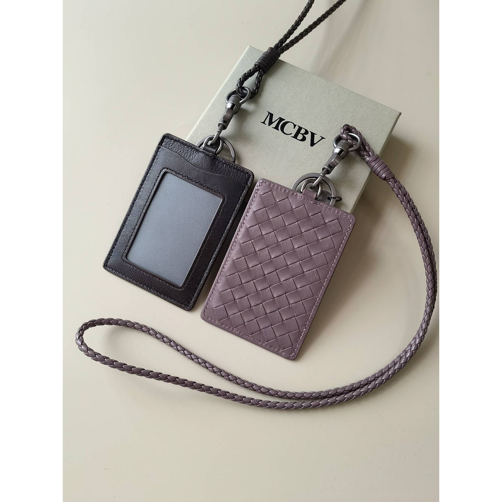 MCBV真皮手工编织工作证卡套挂脖证件套胸牌挂绳男女通用商务工牌