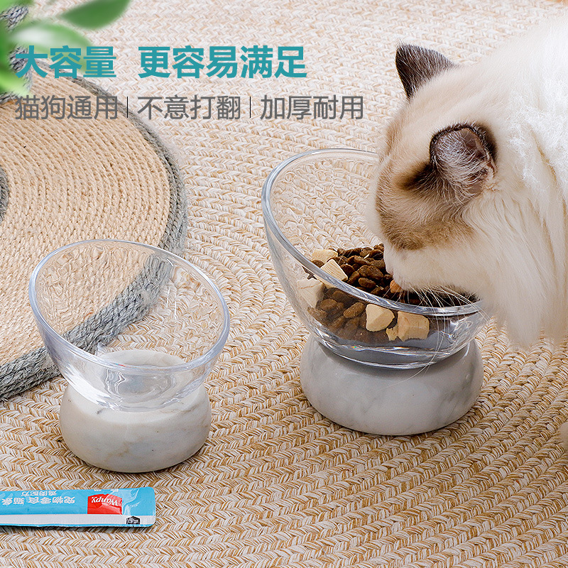 玻璃猫碗高脚碗防翻斜口猫食盆狗碗猫咪喝水碗保护颈椎猫咪用品