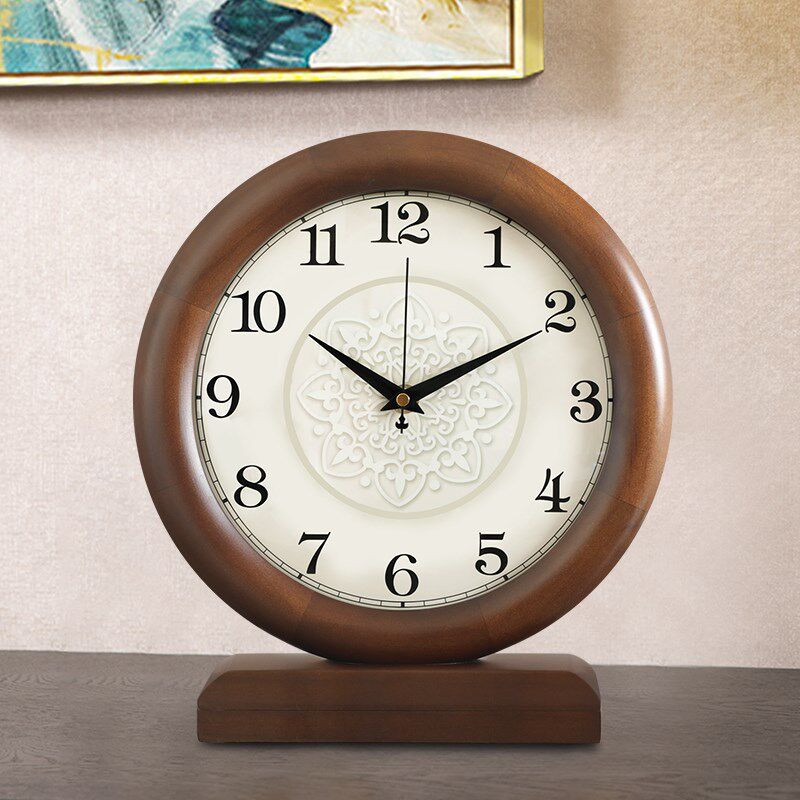 实木座钟客厅现代简约桌面台式2024新款钟表轻奢高档摆件时钟静音