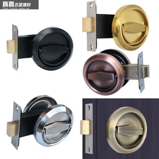 304不锈钢隐形门锁单面锁双面锁圆形拉环把手卧室内无钥匙暗门锁