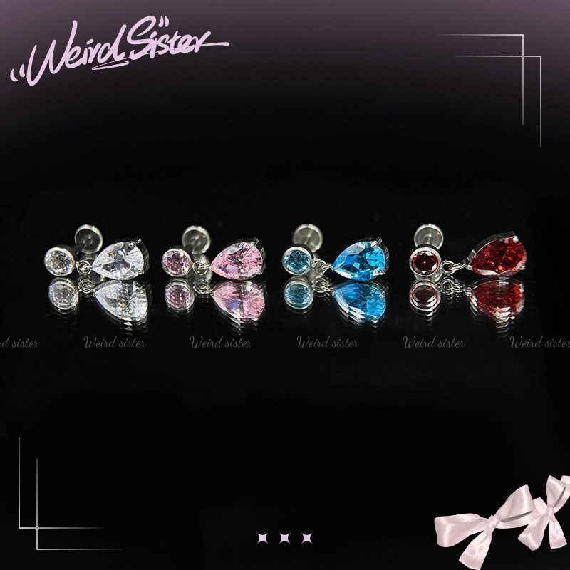 F136钛合金大水滴锆石吊坠耳钉耳骨钉耳蜗钉内螺纹平底防过敏