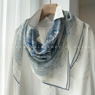 清新温柔巴别塔新款真丝丝巾女春夏乔琪纱桑蚕丝装饰领巾方巾