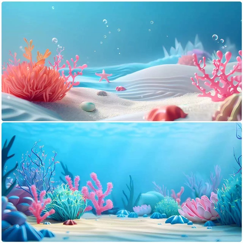 鱼缸背景贴纸3d立体高清图5d水族箱海底珊瑚造景装饰画正胶壁纸贴