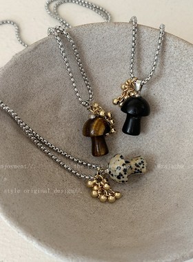 蘑菇虎眼石钛钢卫衣项链女生秋冬轻奢小众精致毛衣链长款百搭配饰