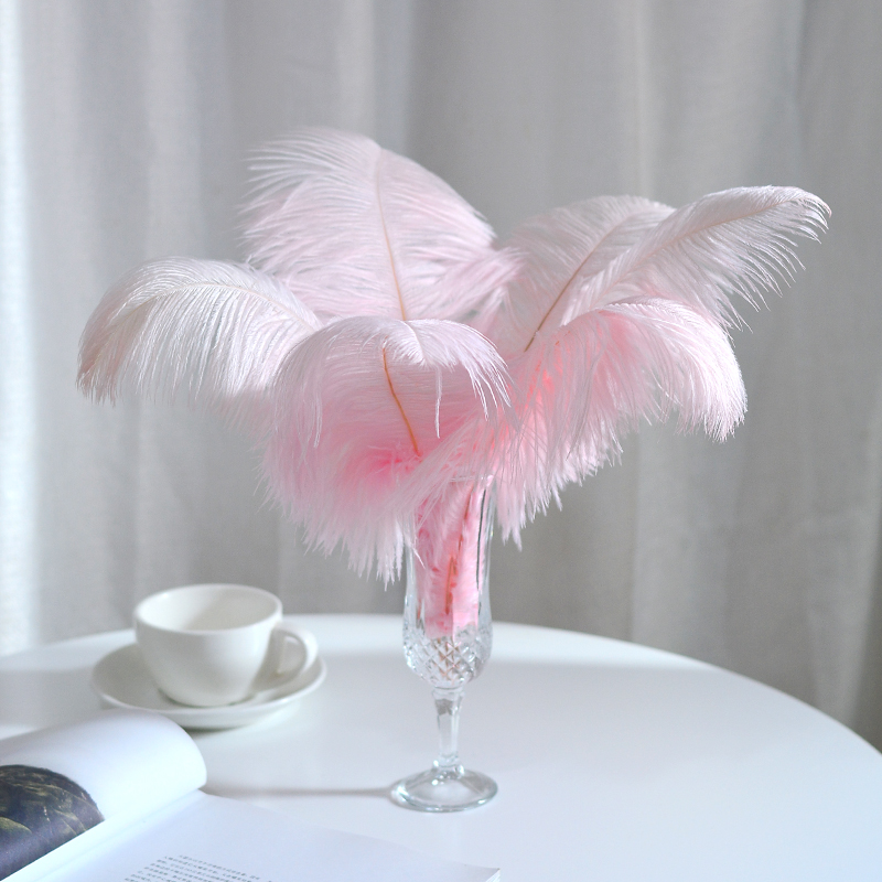 轻奢风羽毛装饰摆件家居客厅女生卧室梳妆台粉色高级感法式摆设