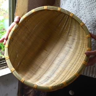 厨房家用火锅收纳洗菜篮环保竹篮晾晒沥水竹筐 手工竹编圆形簸箕
